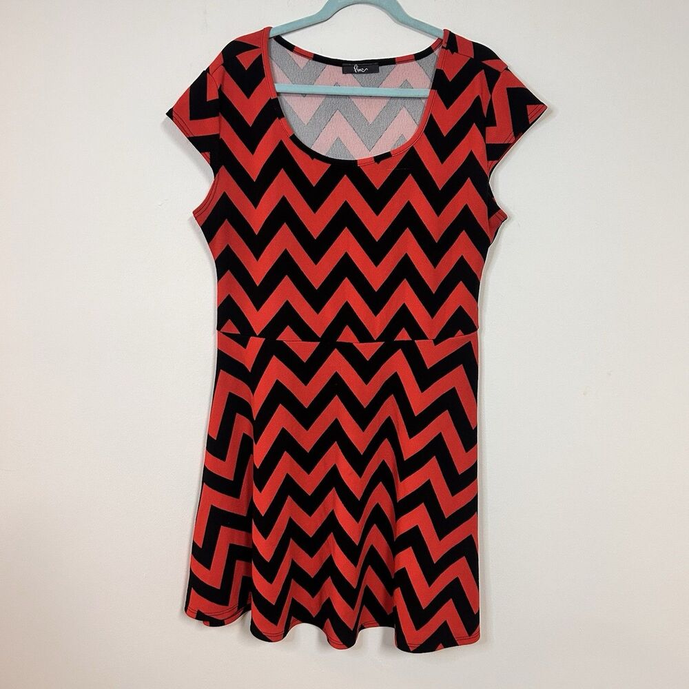 Womens 3X Chevron Dress Red Black Fit Flare Stretch Plus Size Casual A-Line